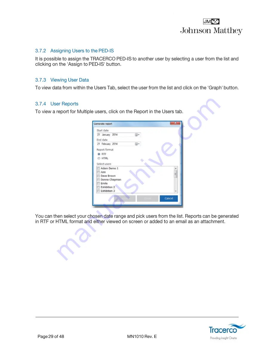 Johnson Matthey TRACERCO PED-IS User Manual Download Page 29