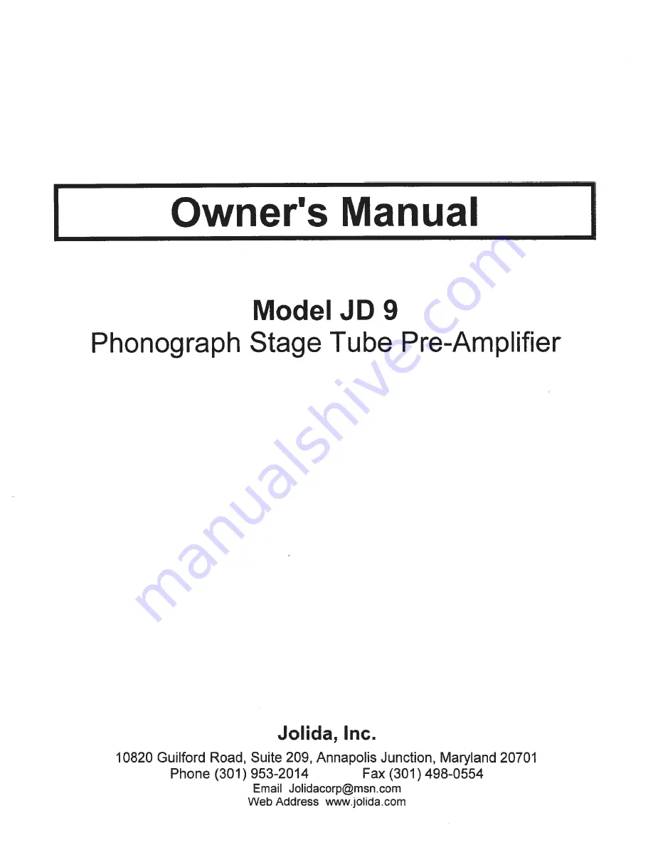 Jolida JD 9 Owner'S Manual Download Page 1