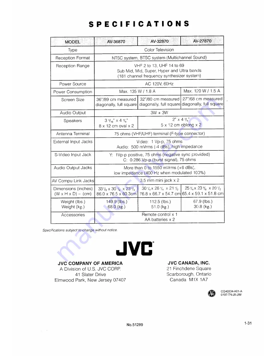 JVC AV-27850 User Manual Download Page 31