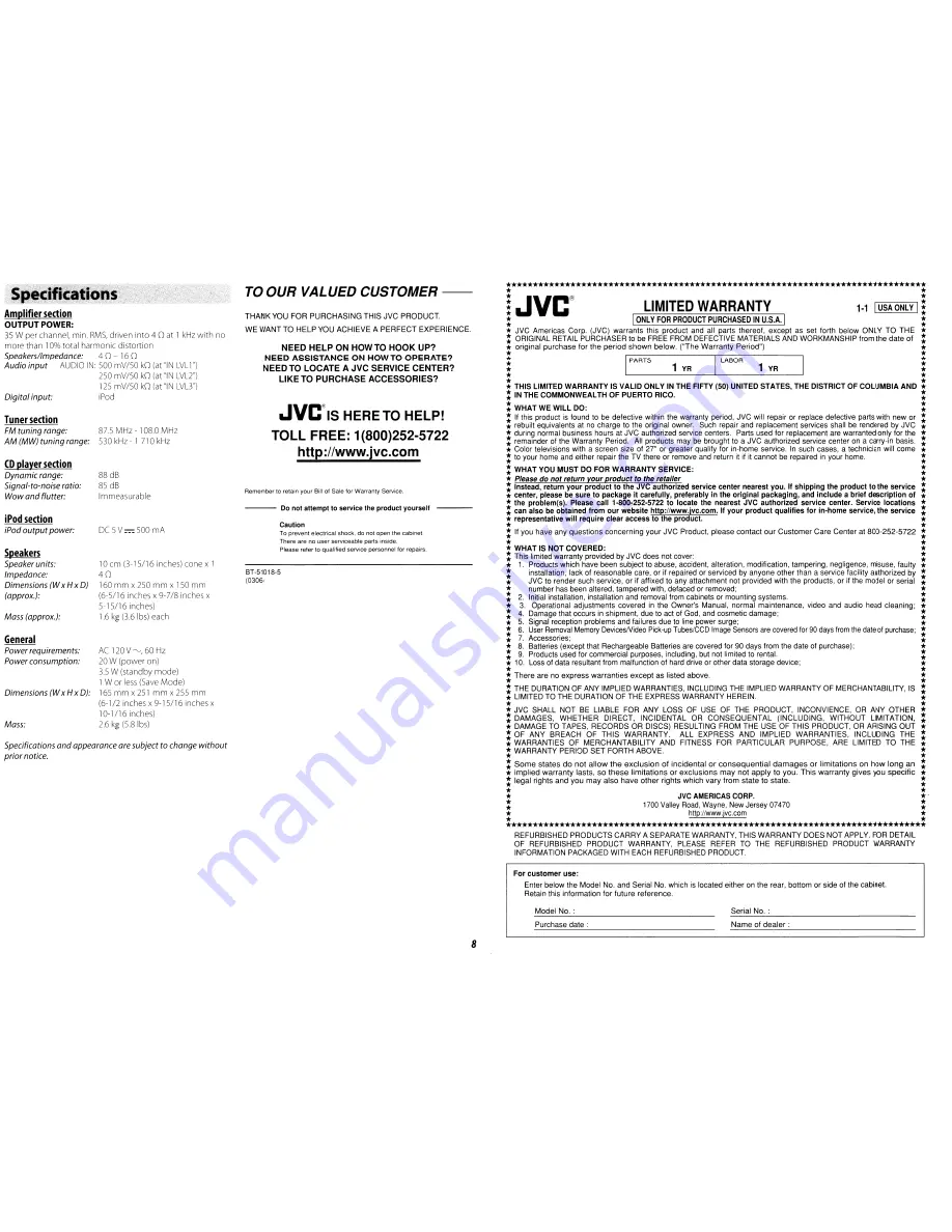 JVC CA-UXGP5 Instructions Manual Download Page 8