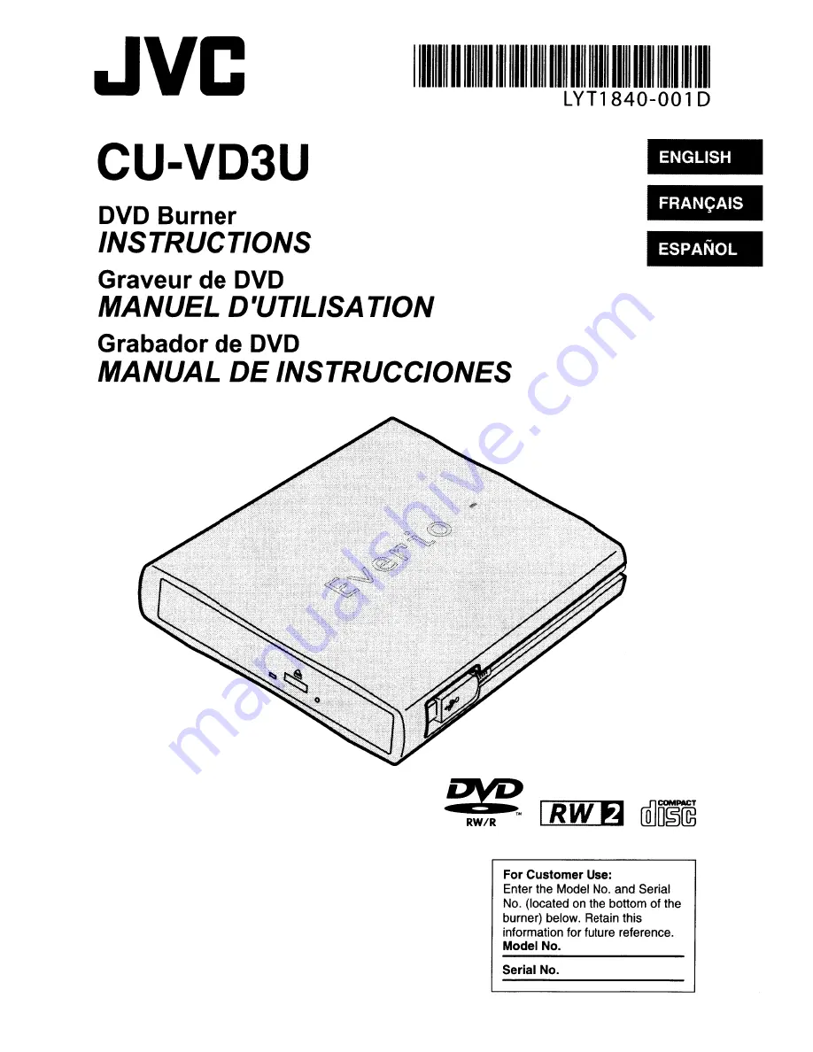 JVC Everio CU-VD3U Instructions Manual Download Page 1