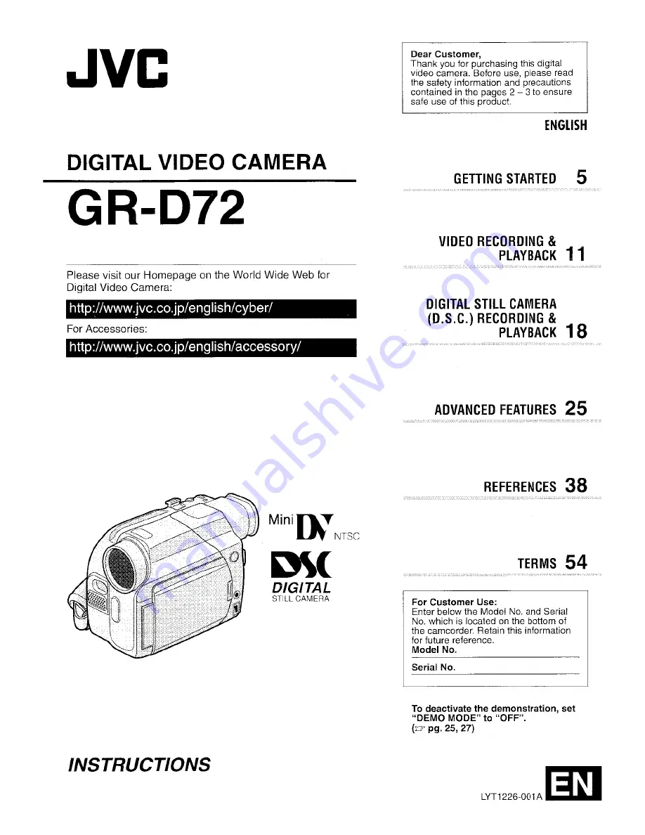 JVC GR-D72 Скачать руководство пользователя страница 1