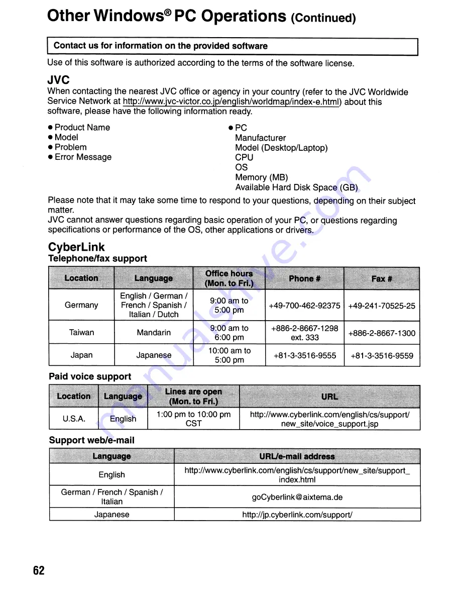 JVC GZ-HD3U Instructions Manual Download Page 62