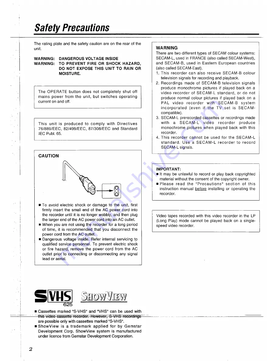 JVC HR-S5900EG Instructions For Use Manual Download Page 2