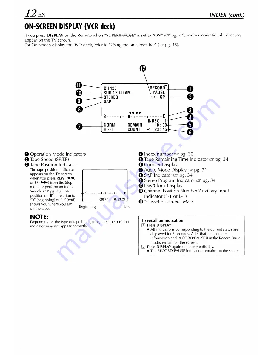 JVC HR-XVS44 Instructions Manual Download Page 12