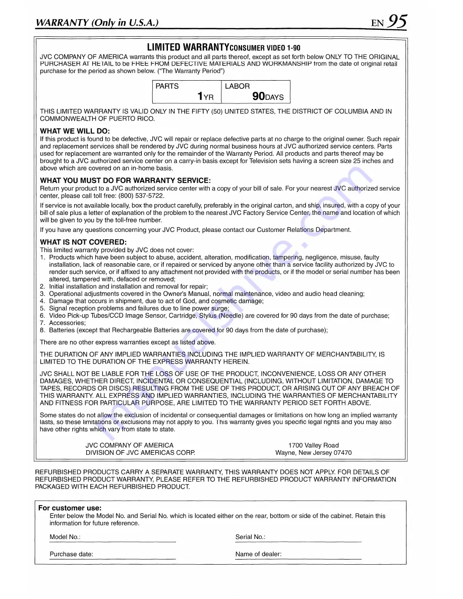 JVC HR-XVS44 Instructions Manual Download Page 95