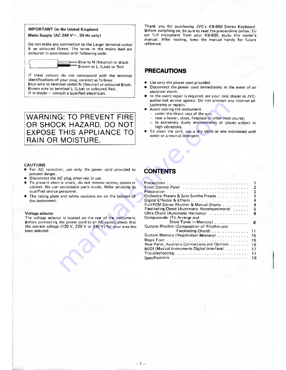 JVC KB-800 Owner'S Manual Download Page 2