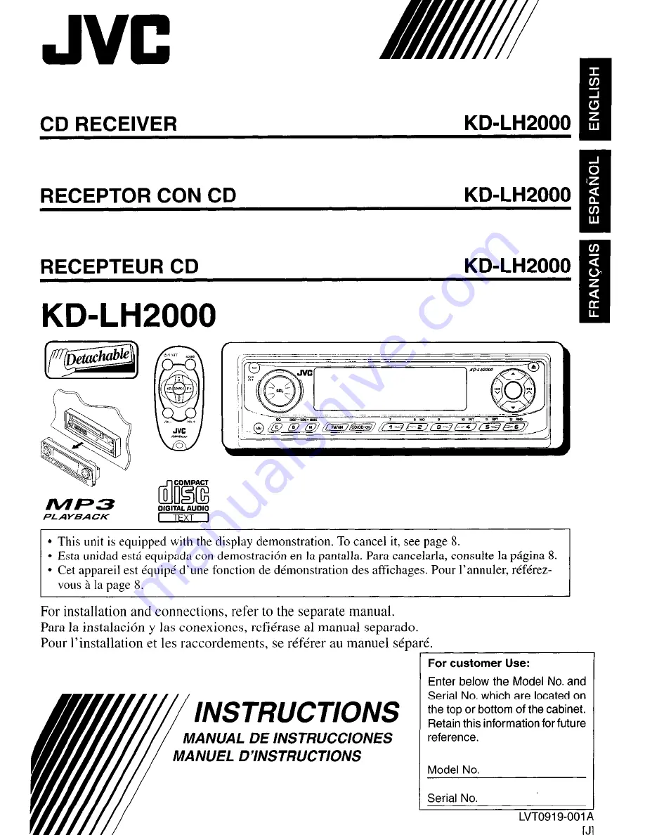 JVC KD-LH2000 Скачать руководство пользователя страница 1