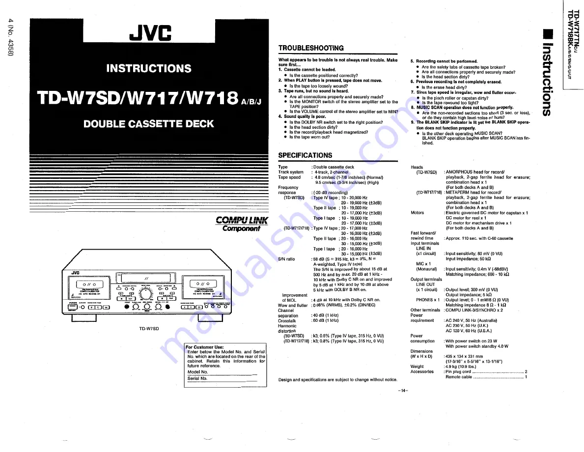 JVC TD-W717TN Скачать руководство пользователя страница 4