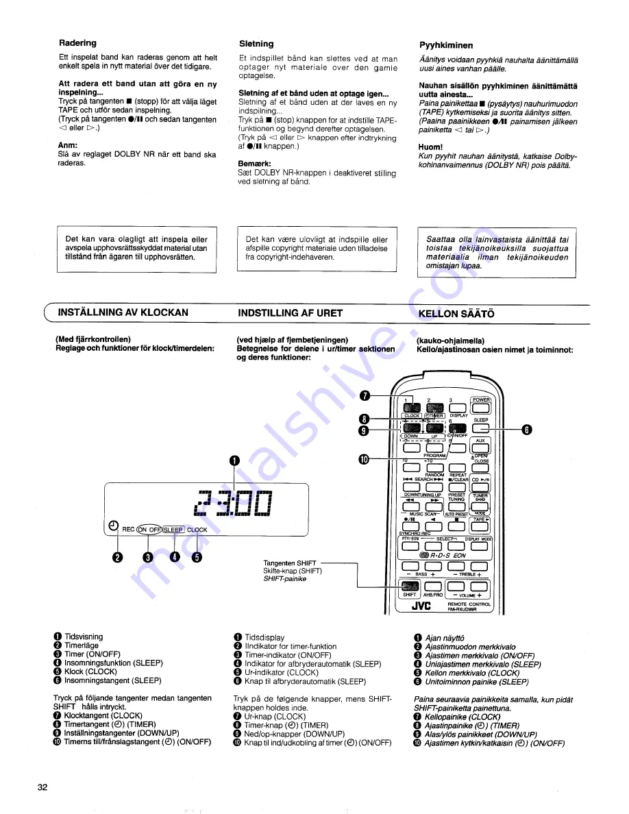 JVC UX-D99R EN (Swedish) Instructions Manual Download Page 32