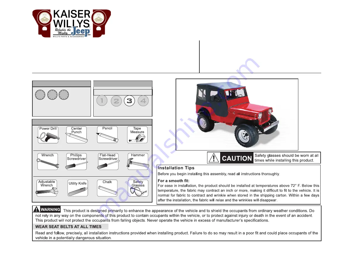 Kaiser Willys Tigertop 51405 Installation Instructions Manual Download Page 1