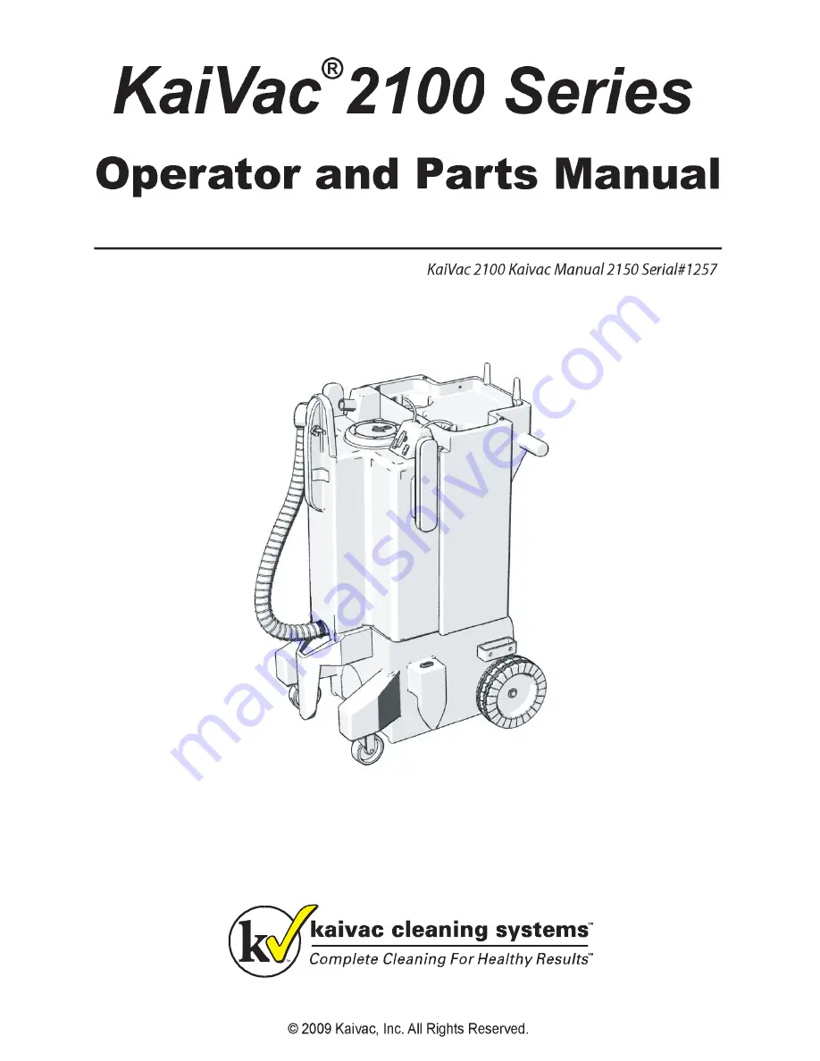 Kaivac 2100 Series Operator And Parts Manual Download Page 1