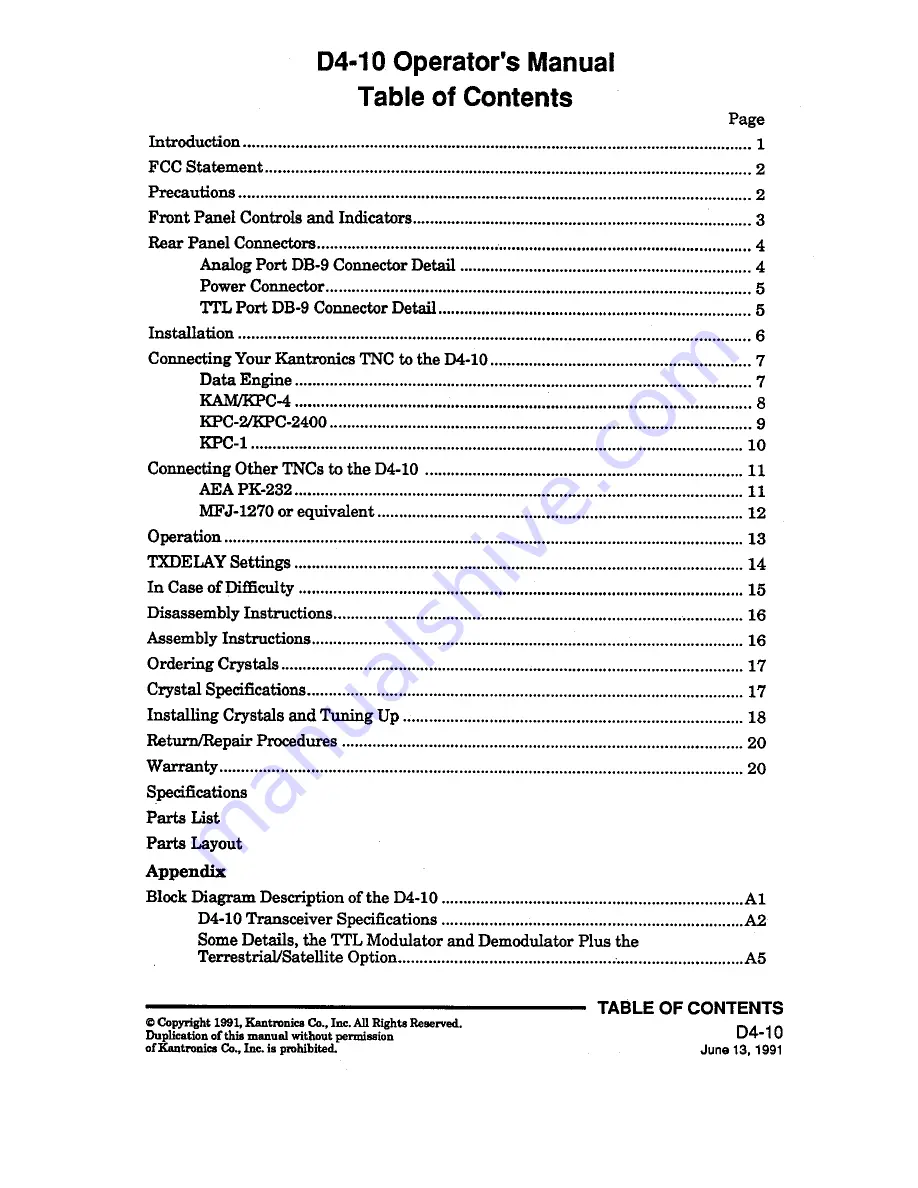 Kantronics D4-10 Operator'S Manual Download Page 3