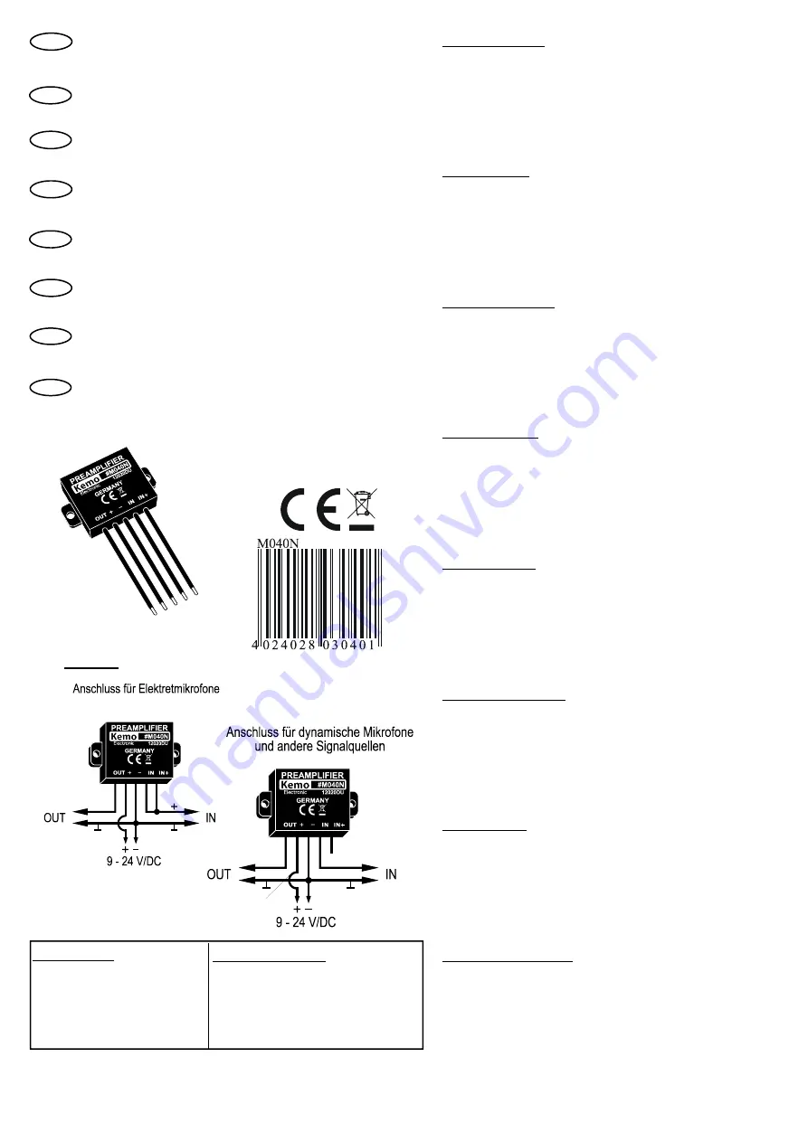 Kemo M040N Quick Start Manual Download Page 1