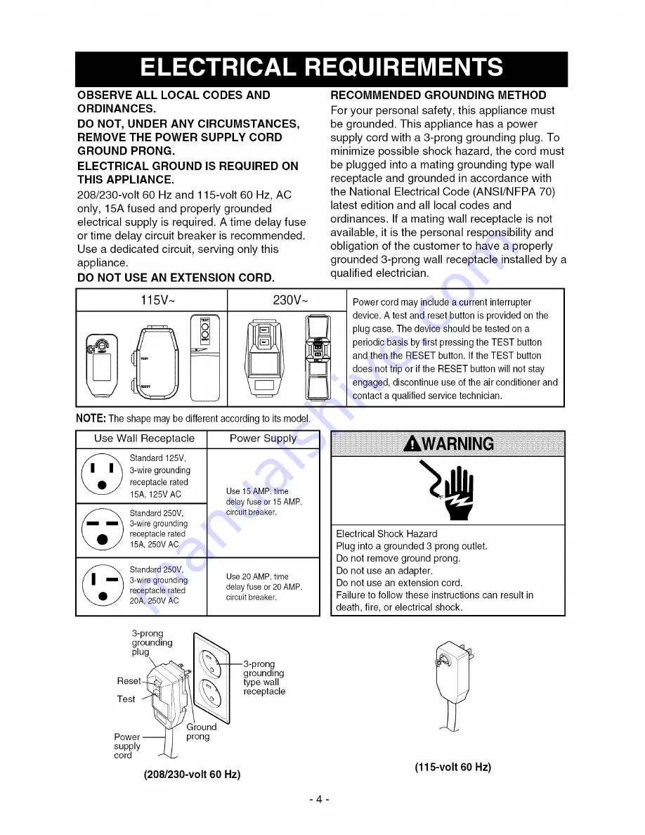 Kenmore 000 BTU Multi-Room Air Conditioner Owner'S Manual Download Page 4