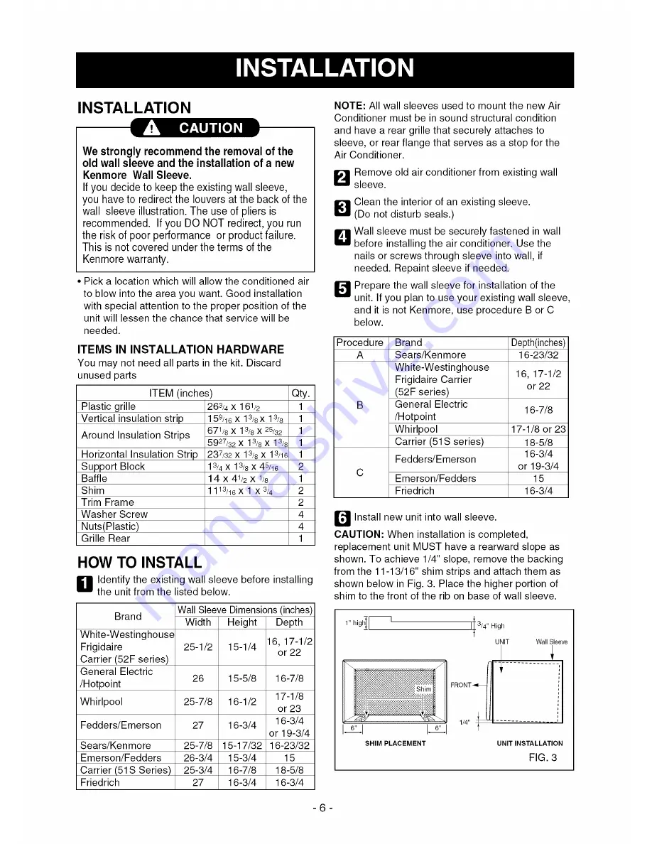 Kenmore 000 BTU Multi-Room Air Conditioner Owner'S Manual Download Page 6