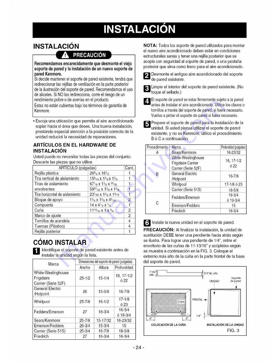 Kenmore 000 BTU Multi-Room Air Conditioner Owner'S Manual Download Page 24