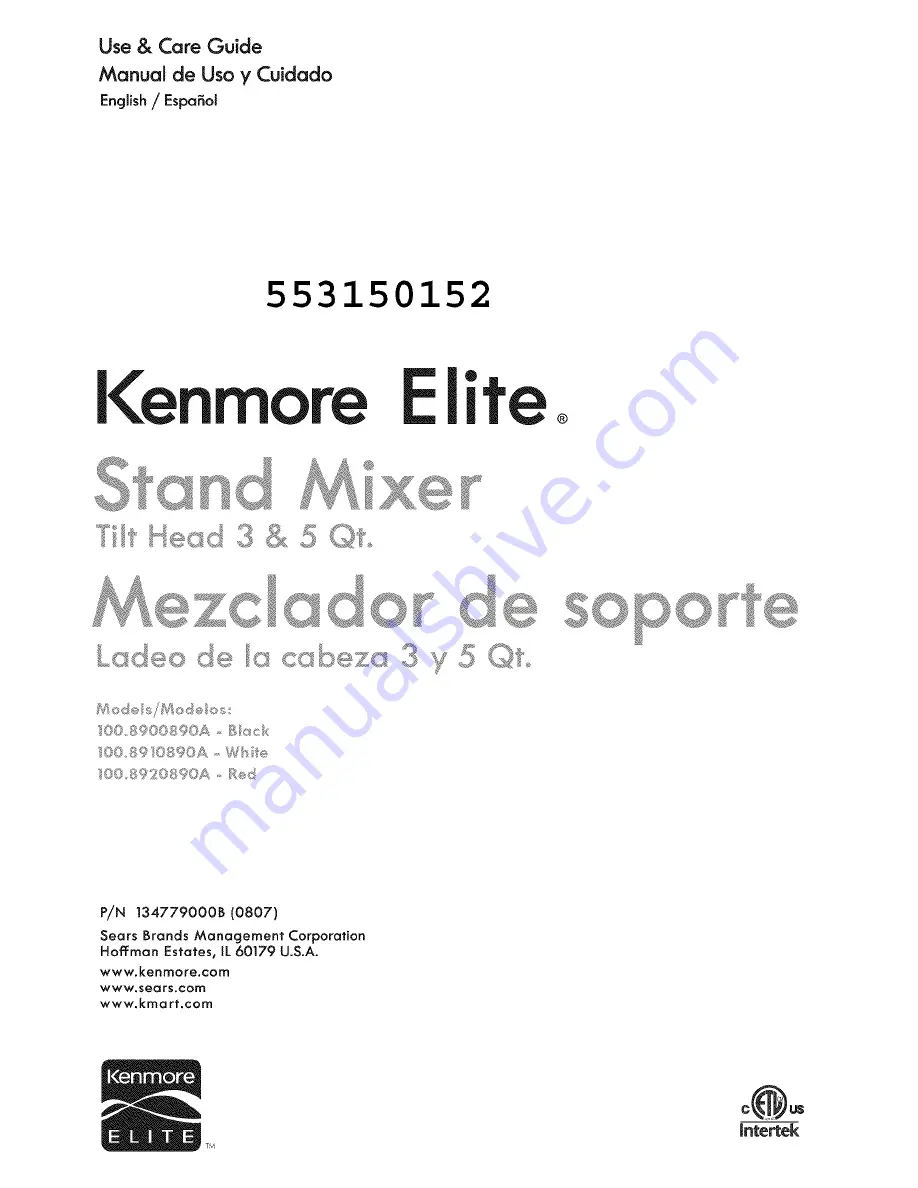 Kenmore 100.8900890A Use & Care Manual Download Page 1