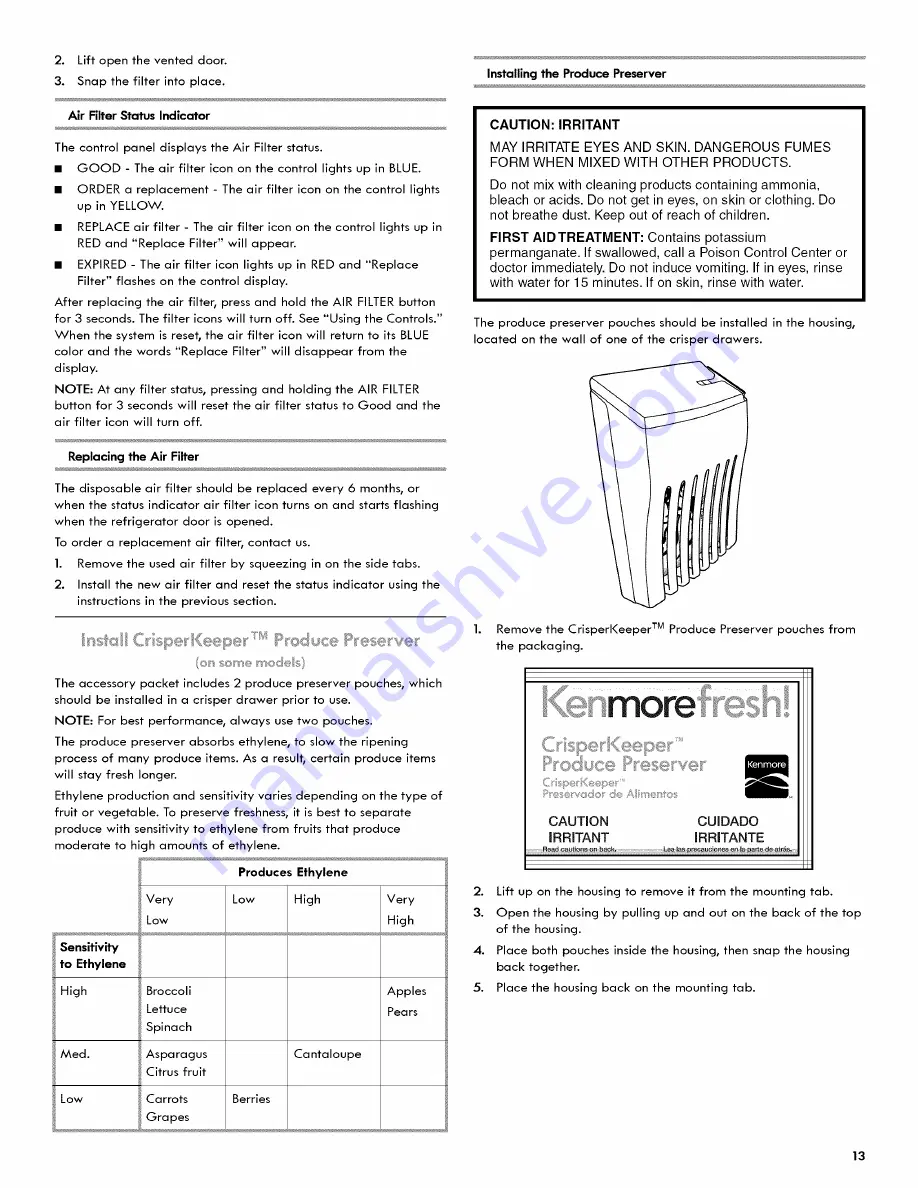 Kenmore 106.4673 Series Use & Care Manual Download Page 13