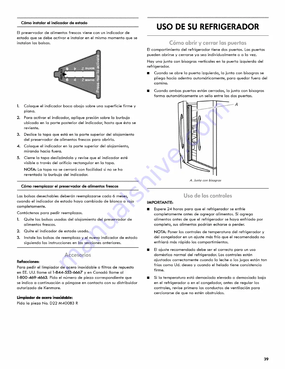 Kenmore 106.4673 Series Use & Care Manual Download Page 39