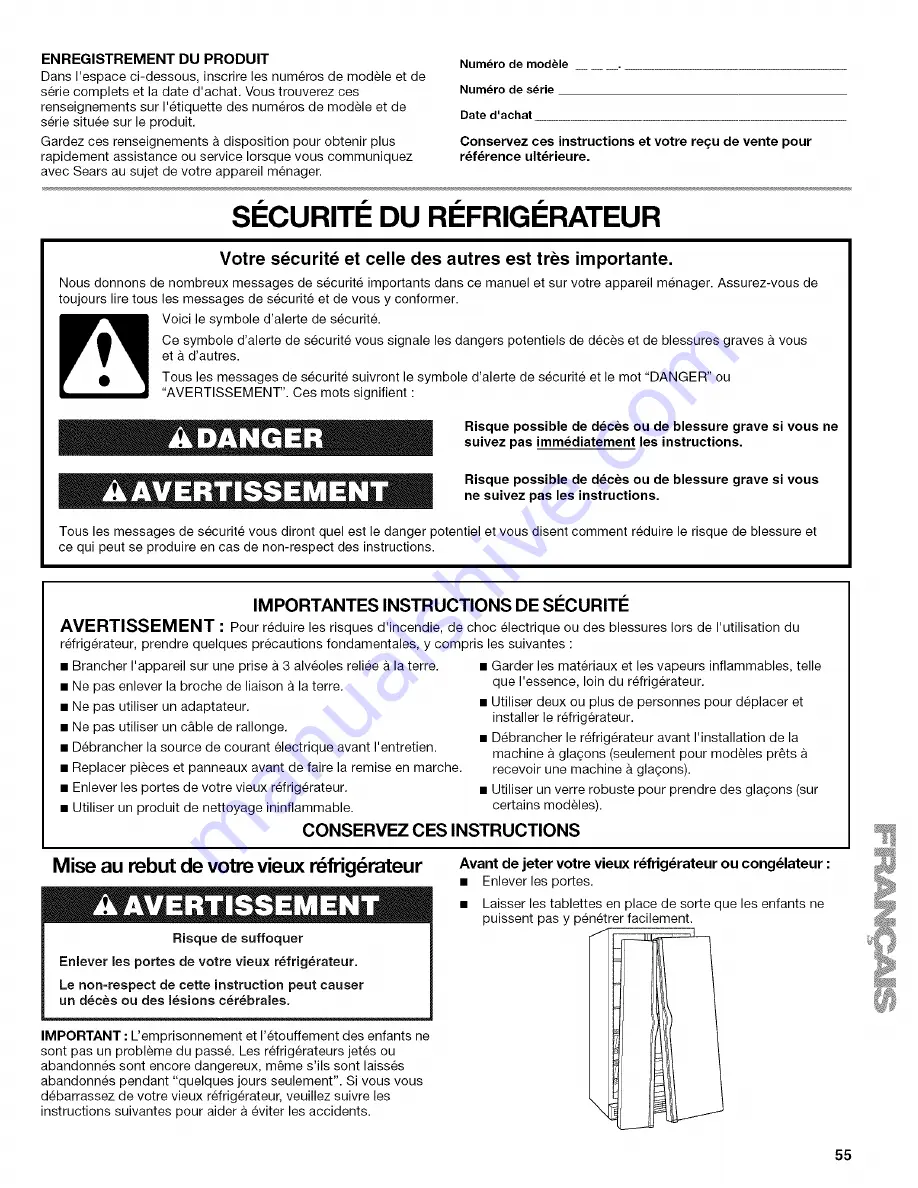 Kenmore 10657062603 Use & Care Manual Download Page 55