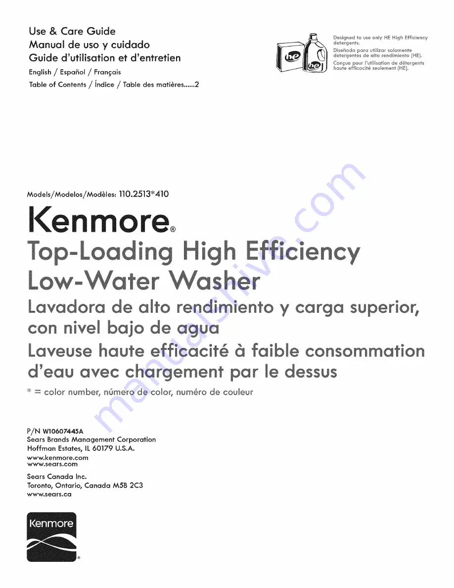 Kenmore 110.25132410 Use & Care Manual Download Page 1