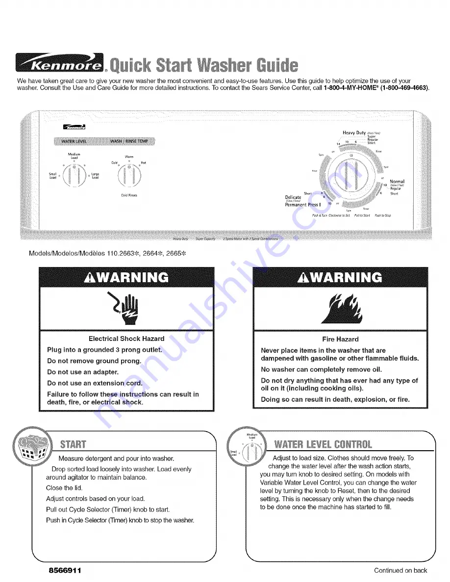 Kenmore 110.2663 Series Скачать руководство пользователя страница 1
