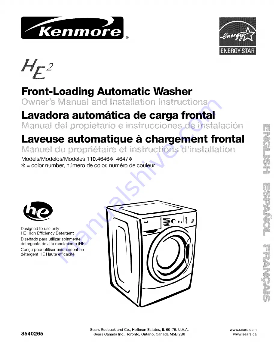 Kenmore 110.4646 Owner'S Manual And Installation Instructions Download Page 1