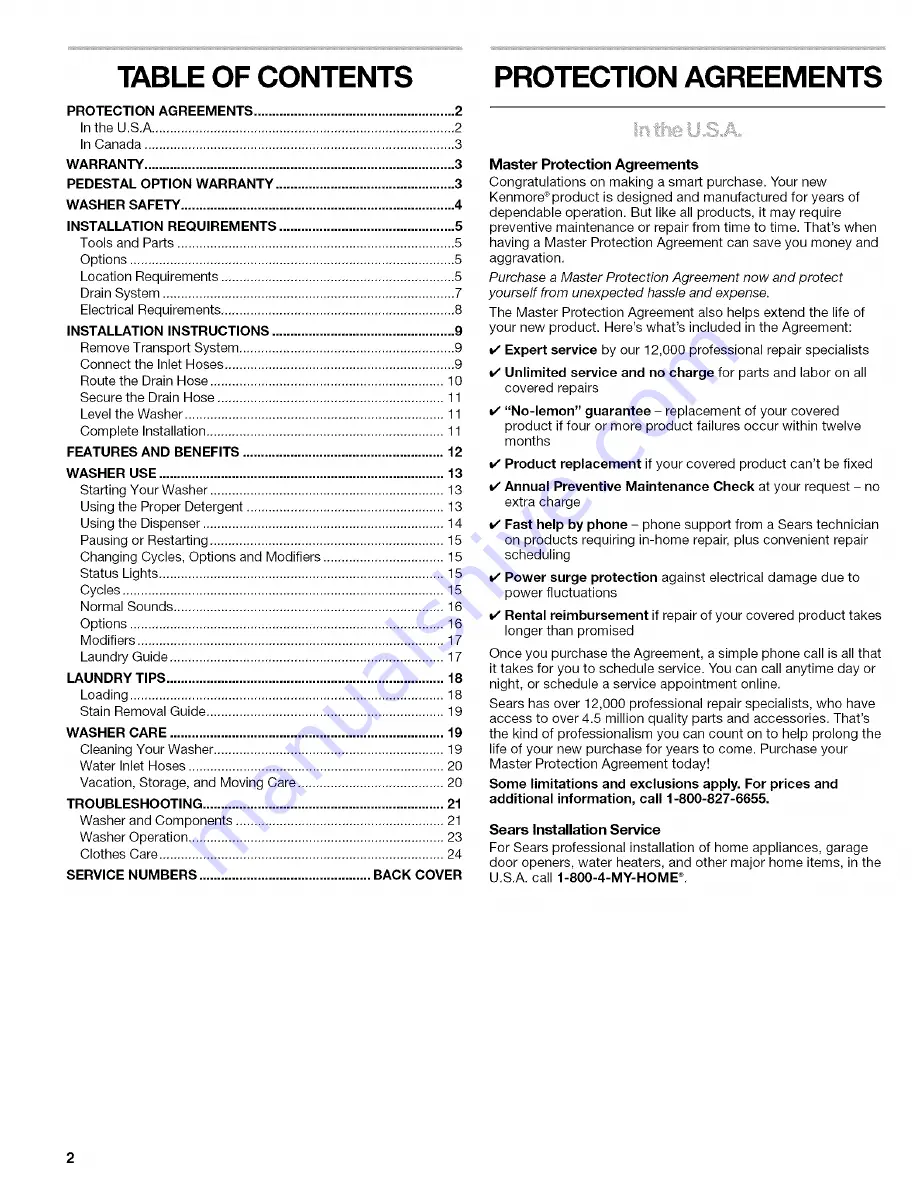 Kenmore 110.4646 Owner'S Manual And Installation Instructions Download Page 2