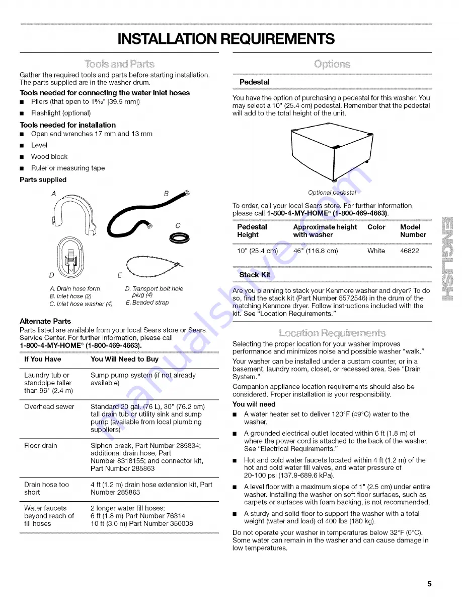 Kenmore 110.4646 Owner'S Manual And Installation Instructions Download Page 5