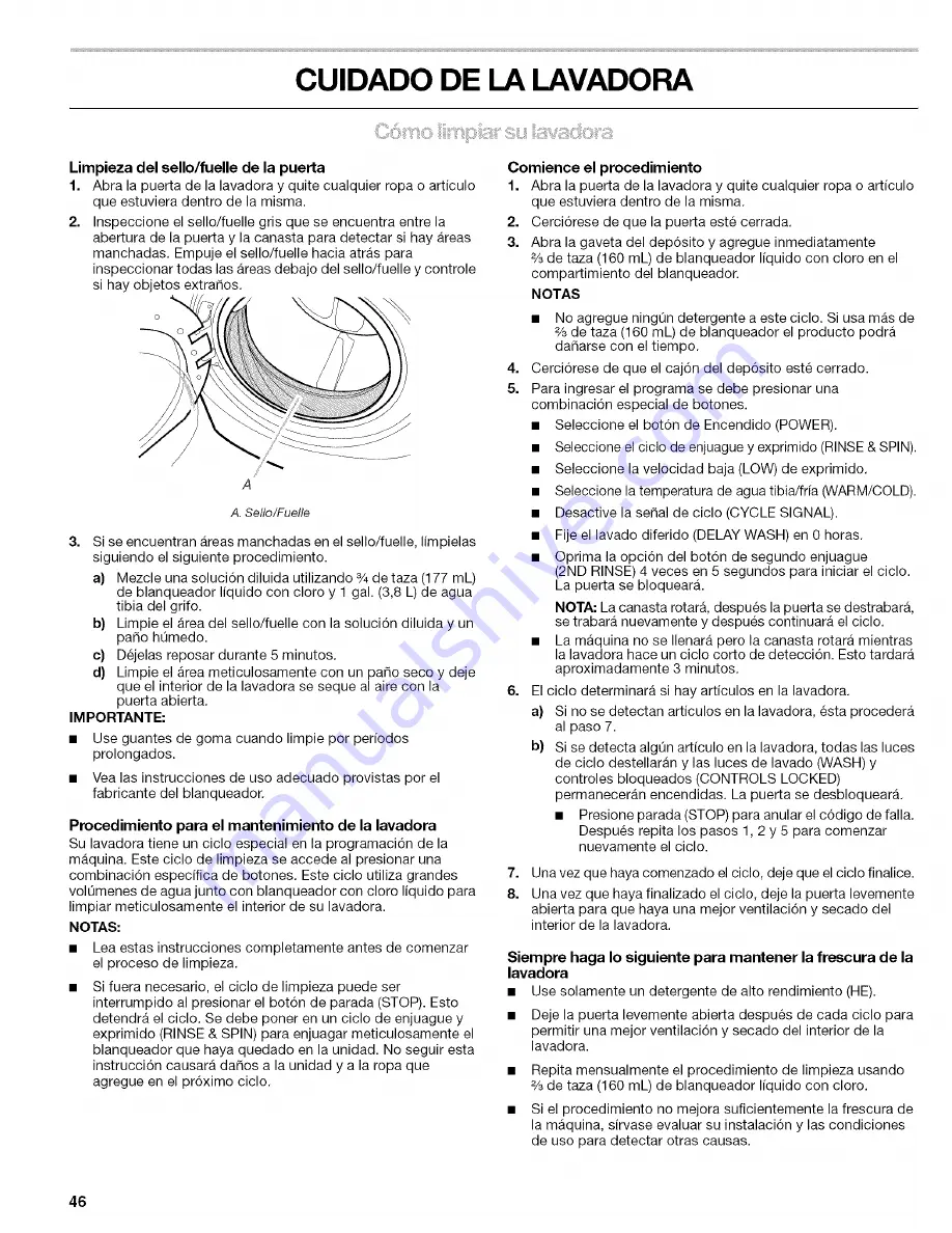 Kenmore 110.4646 Owner'S Manual And Installation Instructions Download Page 46