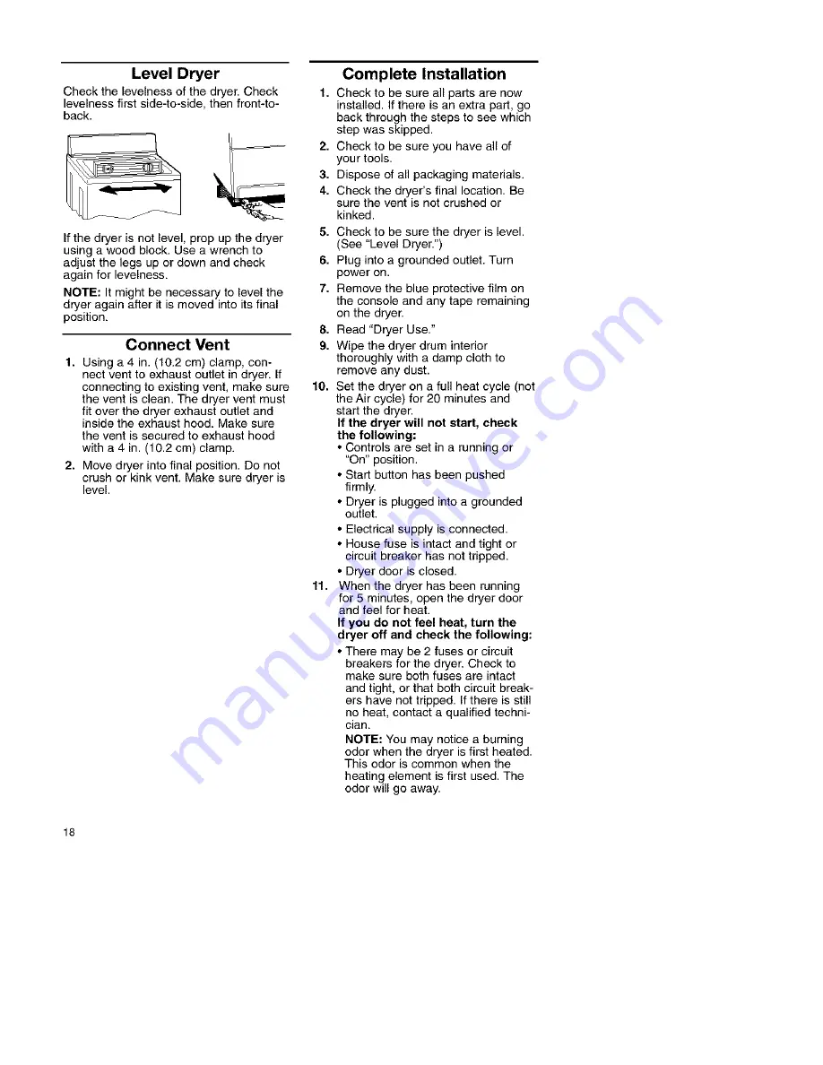 Kenmore 110-62612101 Owner'S Manual And Installation Instructions Download Page 18