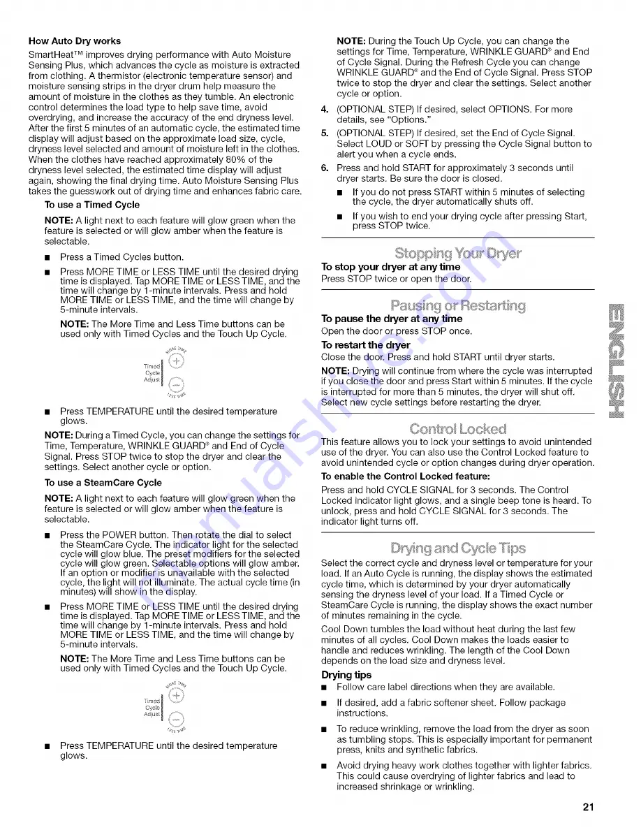 Kenmore 110.8770 Series Use & Care Manual Download Page 21