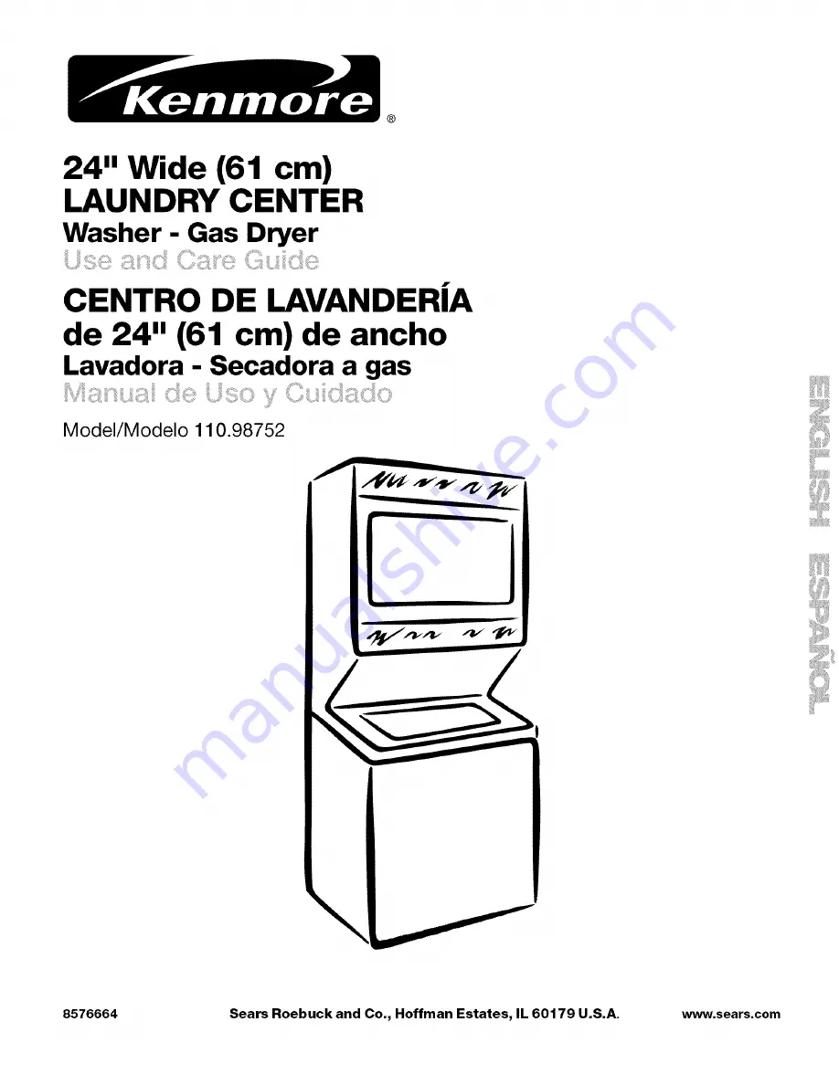 Kenmore 110.98752 Use And Care Manual Download Page 1