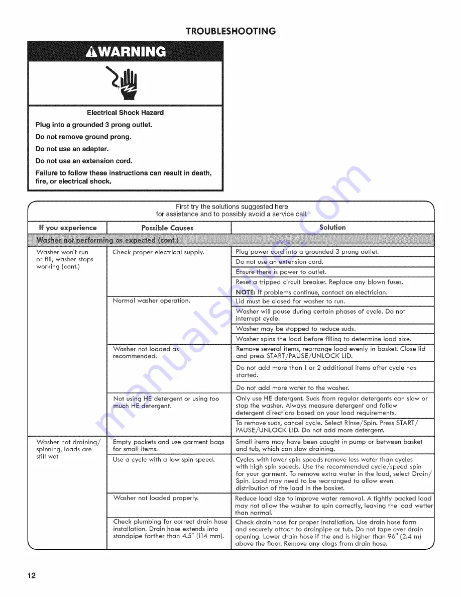 Kenmore 11026002011 Use And Care Manual Download Page 12