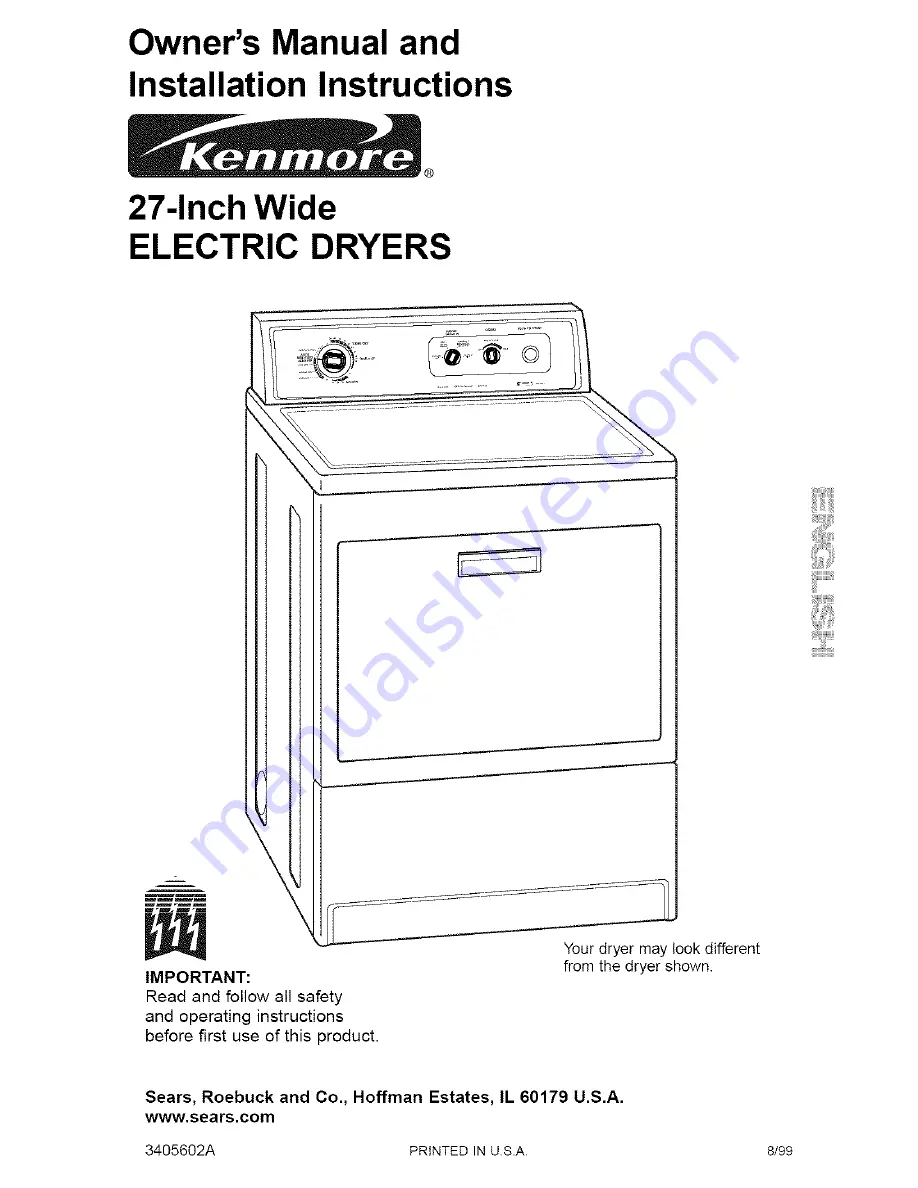 Kenmore 11069912990 Скачать руководство пользователя страница 1