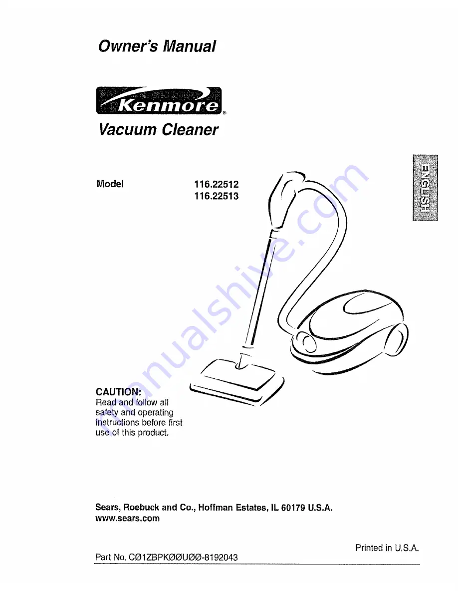 Kenmore 116.22512 Скачать руководство пользователя страница 1