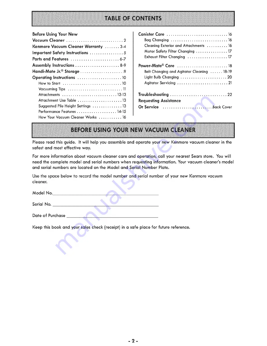 Kenmore 116.23104C Use & Care Manual Download Page 2