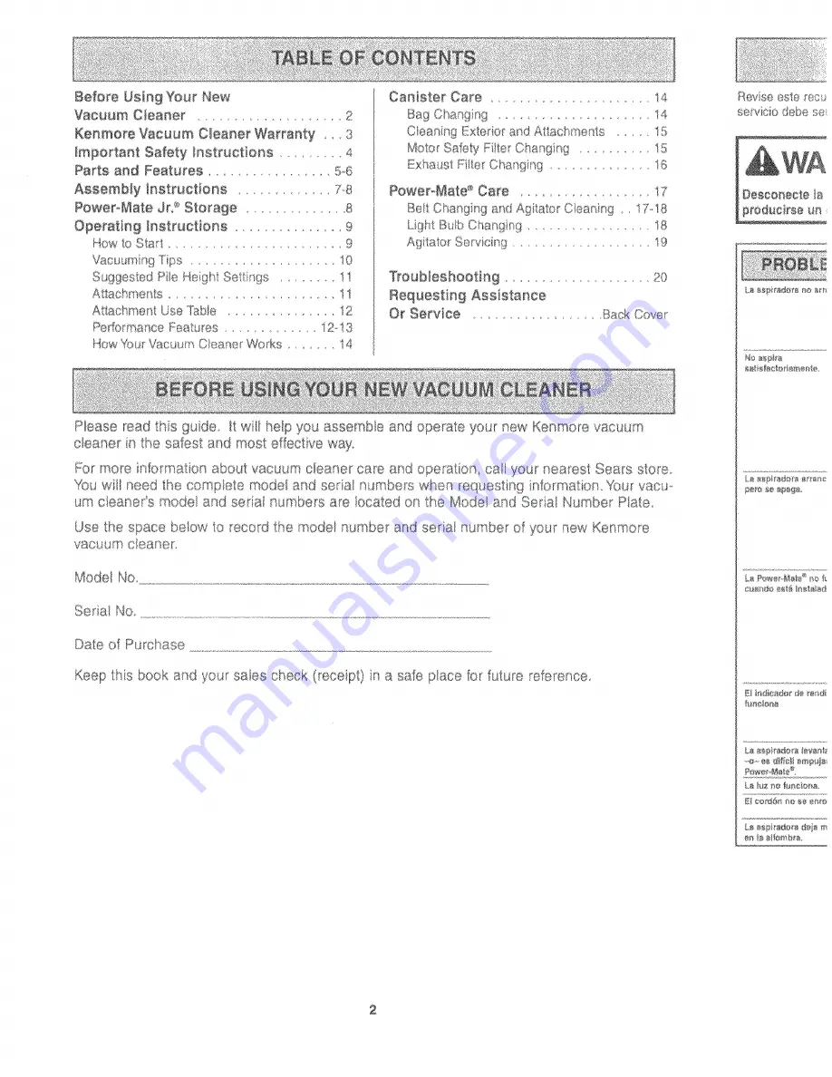 Kenmore 116.25614 Owner'S Manual Download Page 2