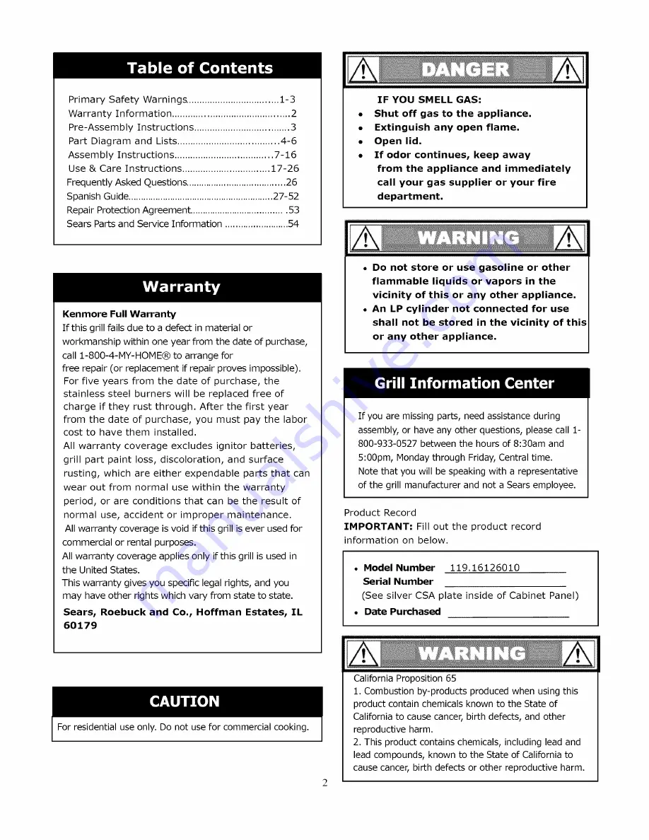 Kenmore 119.16126010 Use And Care Manual Download Page 2