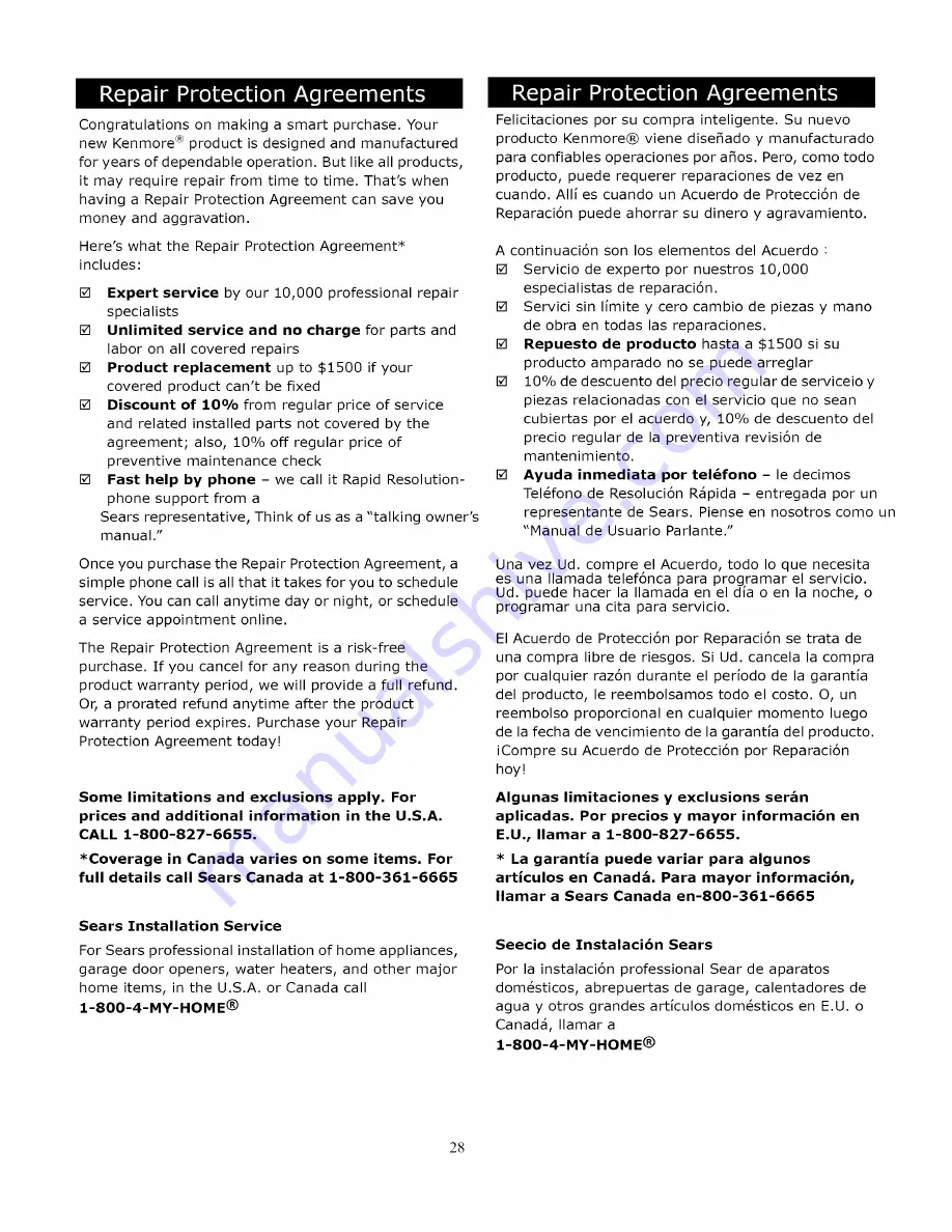 Kenmore 119.16126011 Use & Care Manual Download Page 28