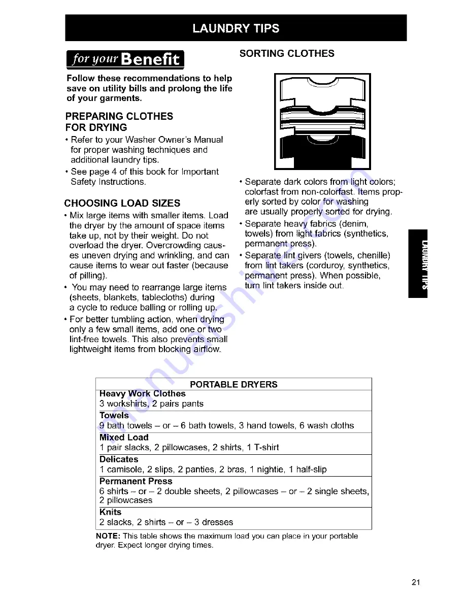 Kenmore 120-volt portable electric dryers Owner'S Manual And Installation Instructions Download Page 21