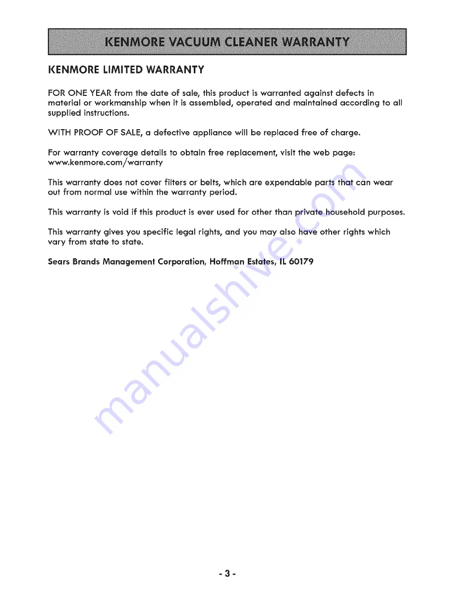 Kenmore 125.10340 Use & Care Manual Download Page 3