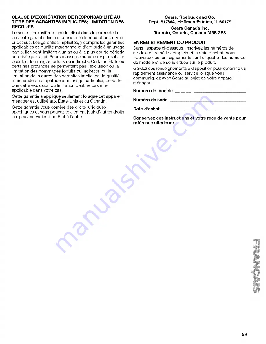 Kenmore 1317 - Pro 24 in. Dishwasher Use And Care Manual Download Page 59