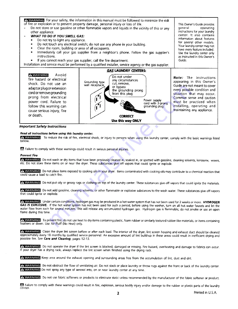 Kenmore 131786800 Owner'S Manual Download Page 2