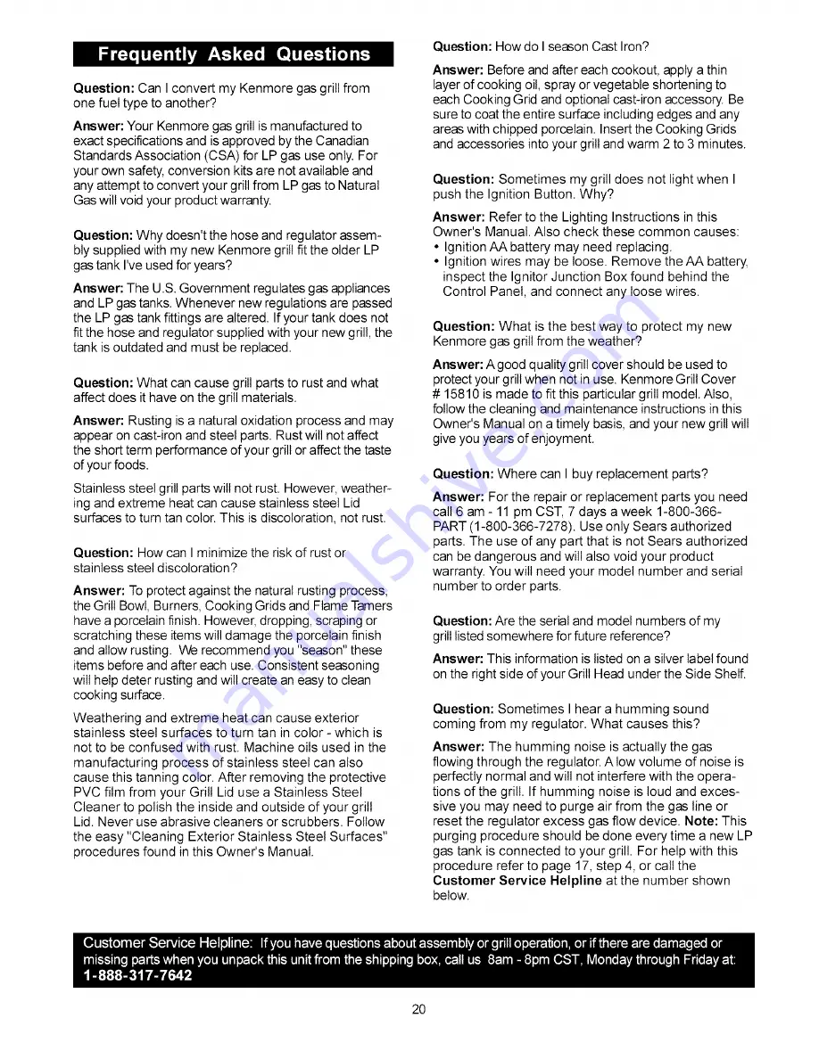 Kenmore 141.152270 Owner'S Manual Download Page 20