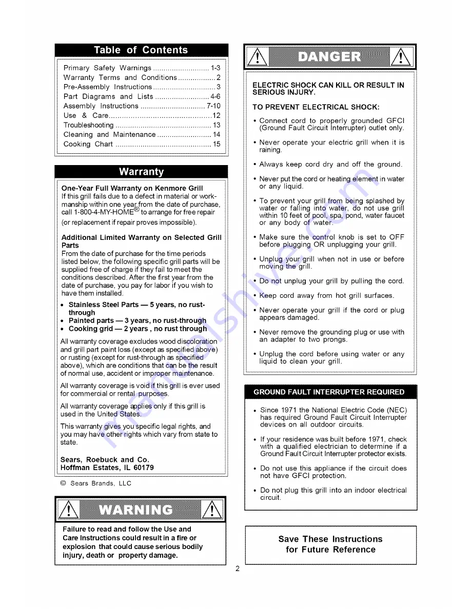 Kenmore 141.15283 Operator'S Manual Download Page 2