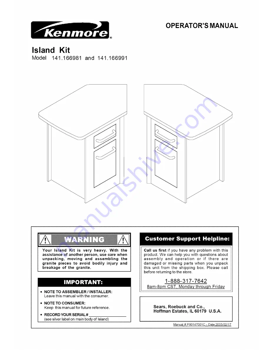 Kenmore 141.166981 Operator'S Manual Download Page 1