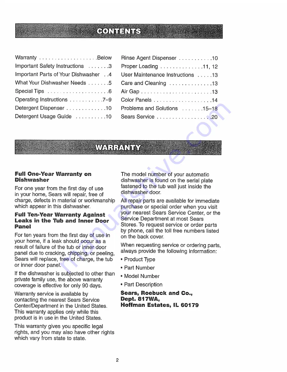 Kenmore 14471 Owner'S Manual Download Page 2