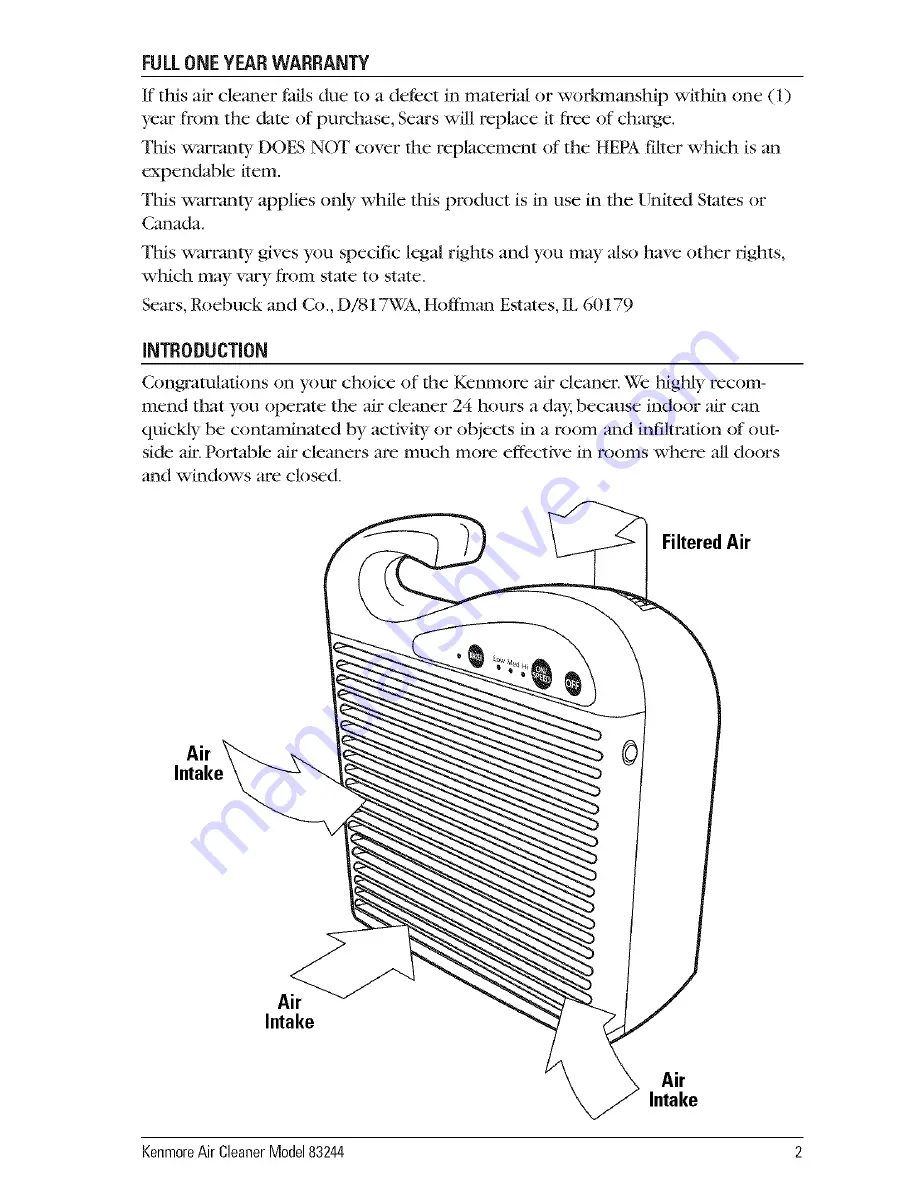 Kenmore 152.83244 Скачать руководство пользователя страница 3